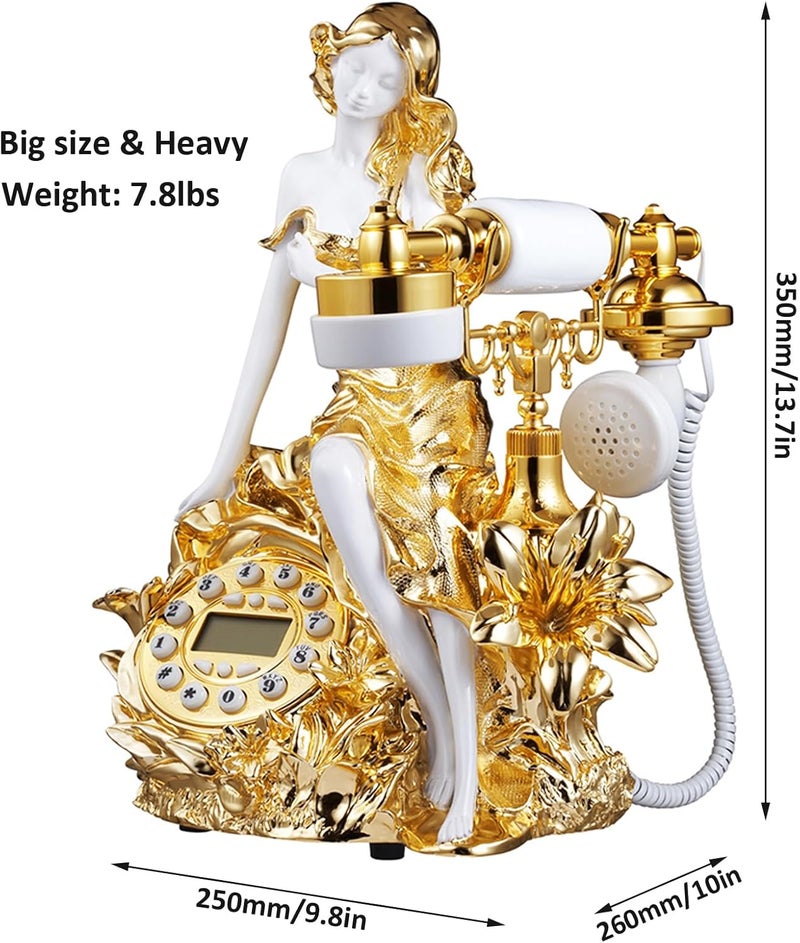 TelPal Decorative Landline Phone for Home, Golden Old Fashioned Caller ID Telephone, Vintage Antique Desk Phones for Home/Office/Business/Hotel, Novelty Beauty Telephones - Image 5